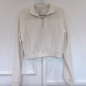 Cropped Half-Zip Turtleneck Sweater - Cream
